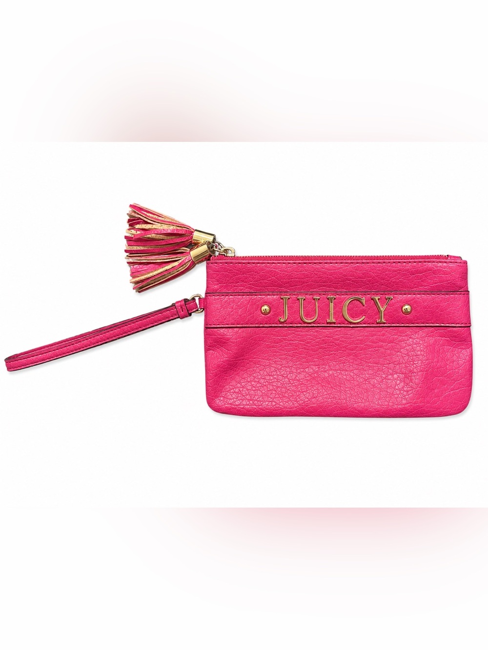 Y2K Juicy Couture Pink Double Zip Wristlet Clutch Tassel Wallet Pouch